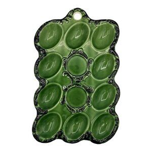 Vintage Ceramic‎ Avocado Green Deviled Egg Plate Platter Japan MCM